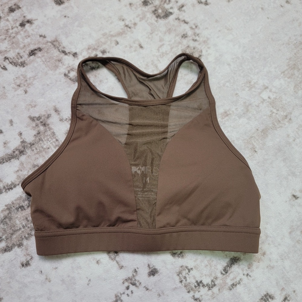 POPFLEX Active Zenith Mesh High Neck Sports Bra Brown Size Medium Run Yoga